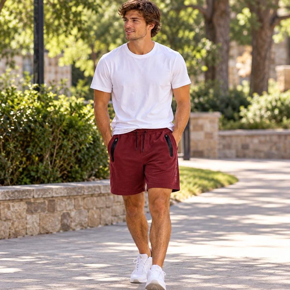 Abercrombie & Fitch Mens Fleece Sweat Shorts Burgundy Maroon Zip Pockets Size M